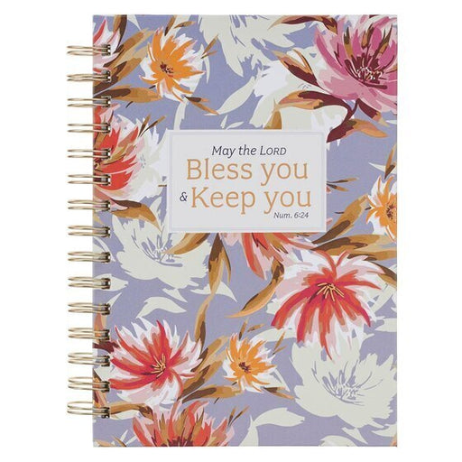 Bless You And Keep You Blue Floral Spiral Journal