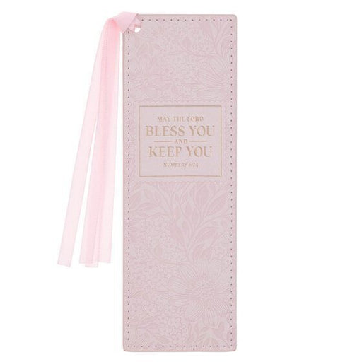 Bless And Keep You Blush Floral Faux Leather Bookmark