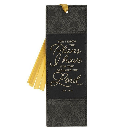 The Plans Graphite And Black Floral Faux Leather Bookmark