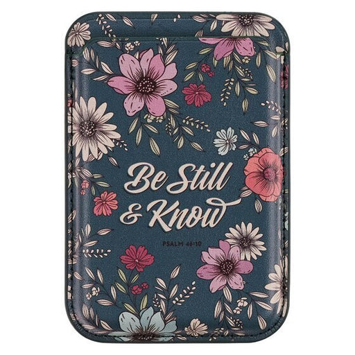 Be Still Teal Faux Leather Botanical Phone Wallet