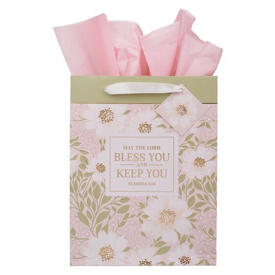 Bless And Keep You Blush Bloom Large Portrait Gift Bag