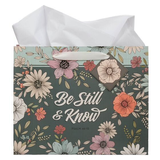Be Still Teal Botanical Large Landscape Gift Bag