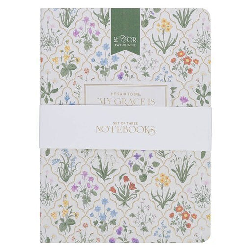 Sufficient Grace Floral Lattice Notebook Set
