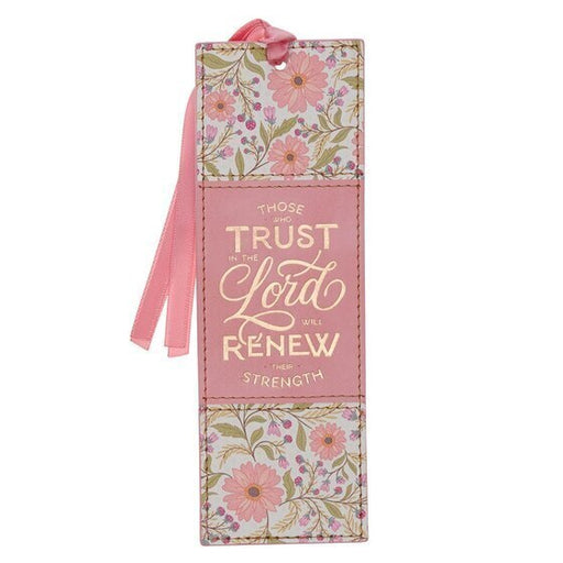 Trust Coral Floral Faux Leather Bookmark - Isaiah 40:31