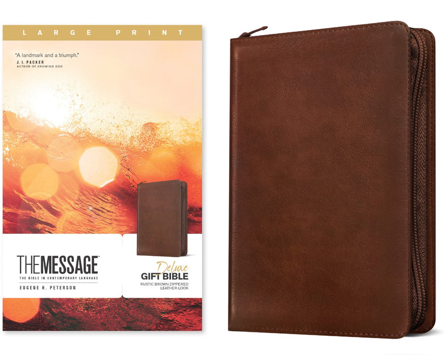 Message Deluxe Gift Zipper Bible, Large Print, Brown