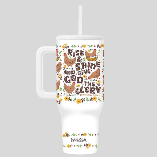 Rise & Shine - 40oz Sleek Style Stainless Steel Mug w/ Straw