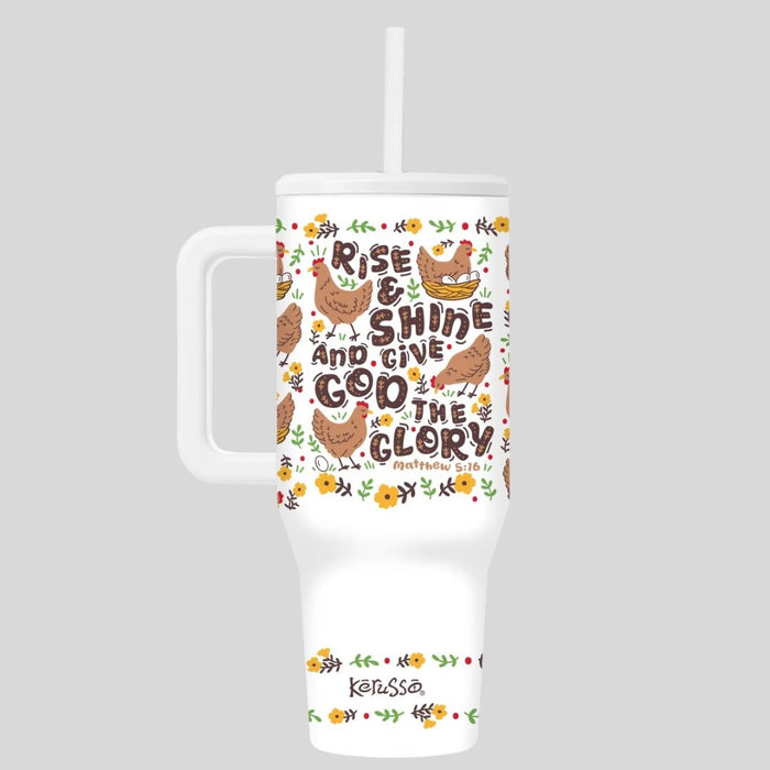 Rise & Shine - 40oz Sleek Style Stainless Steel Mug w/ Straw