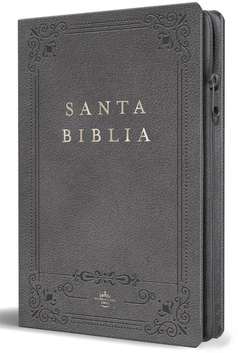 Biblia RVR 1960 letra grande, tamaño manual, símil piel gris