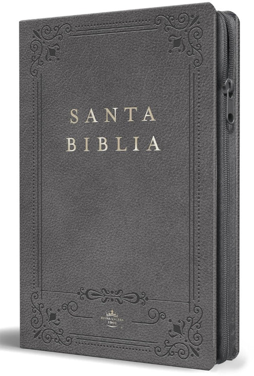 Biblia RVR 1960 letra grande, tamaño manual, símil piel gris