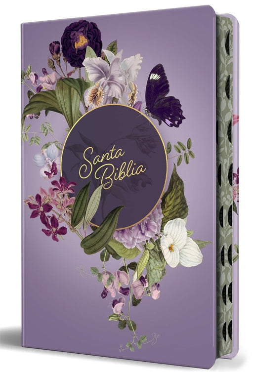 Biblia Reina Valera letra gigante, tapa dura, flores moradas