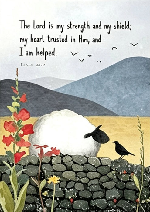 Sheep And Blackbird Greetings Card