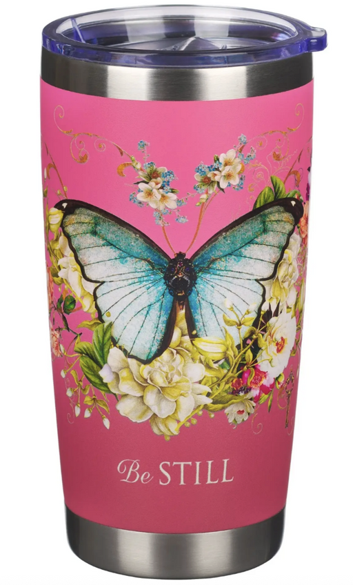 Stainless Steel Mug Travel Pink Butterfly Be Still