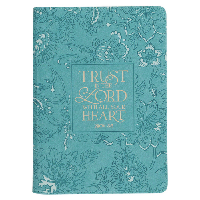 Trust in the Lord Teal Floral Faux Leather Journal w/ Zipper