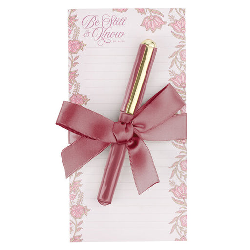 Be Still And Know Pink Spring Floral Notepad And Pen Set