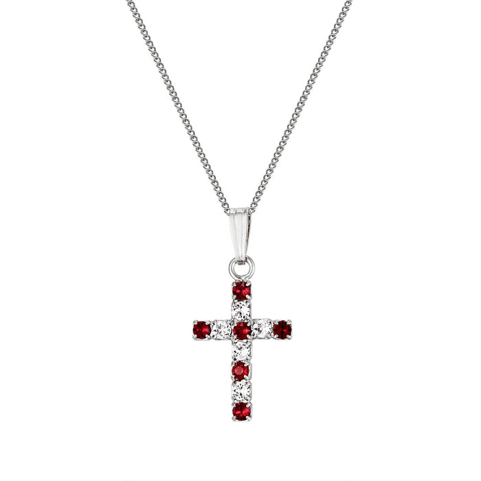 Ruby & Clear Swarovski Crystal Cross Pendant