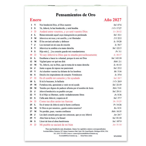 Spanish Golden Thoughts Calendar 2027