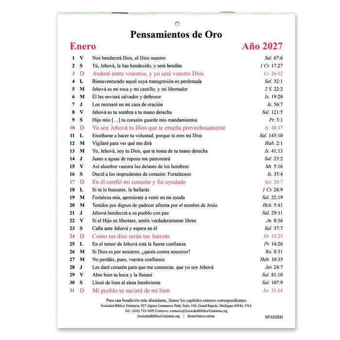 Spanish Golden Thoughts Calendar 2027