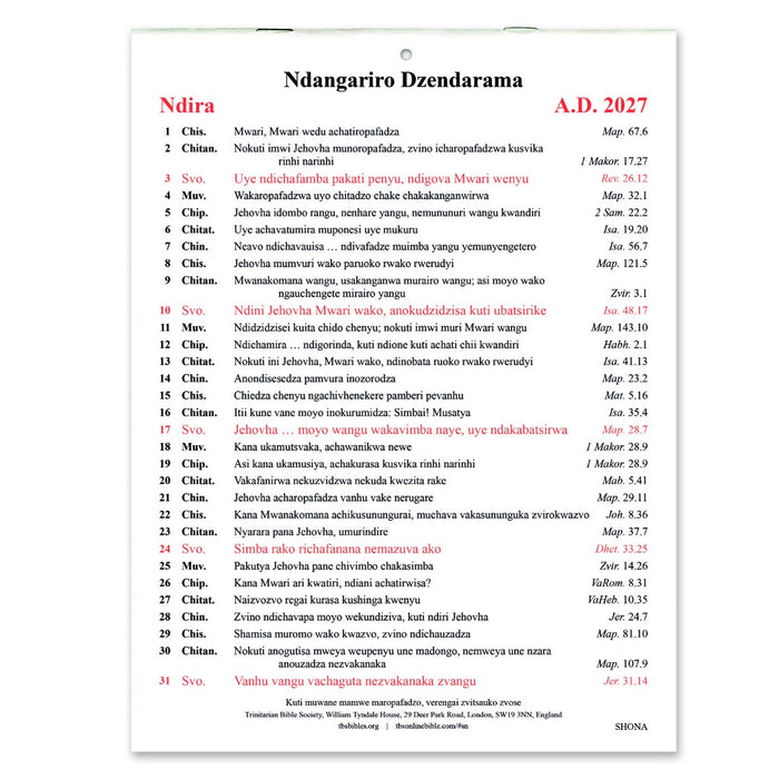 Shona Golden Thoughts Calendar 2027