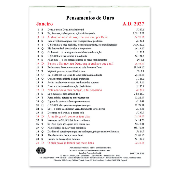 Portuguese Golden Thoughts Calendar 2027
