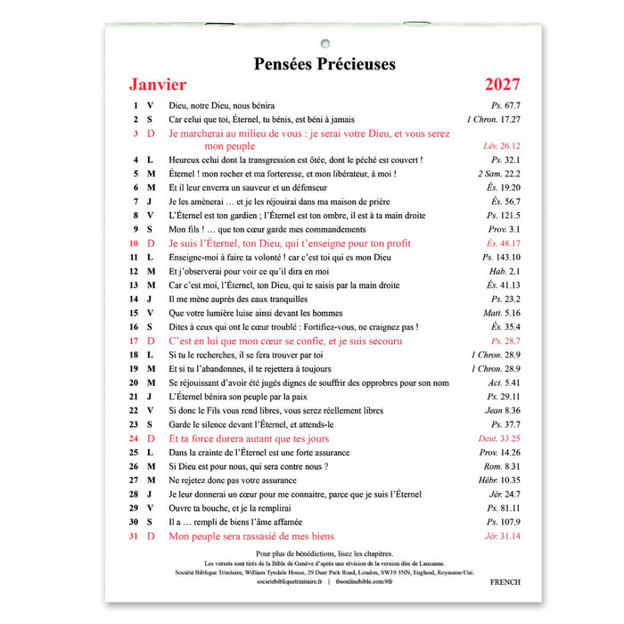 French Golden Thoughts Calendar 2027