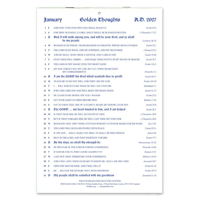 English Golden Thoughts Calendar 2027