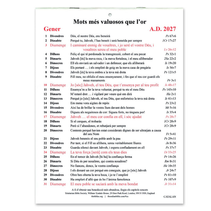 Catalan Golden Thoughts Calendar 2027