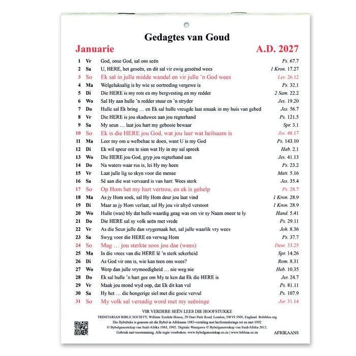 Afrikaans Golden Thoughts Calendar 2027