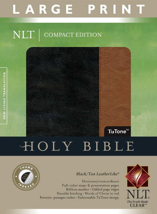 NLT Compact Edition Bible Large Print, Black/Tan, Indexed