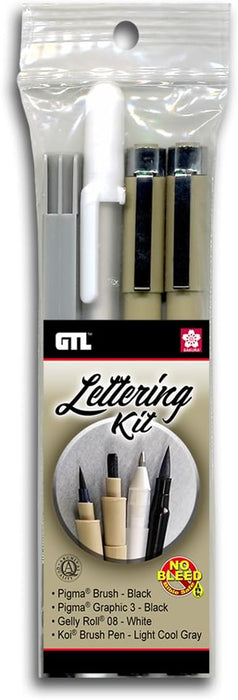 Lettering Kit 4-Pce (Brush, Graphic 3, White Gel, Brush Pen)