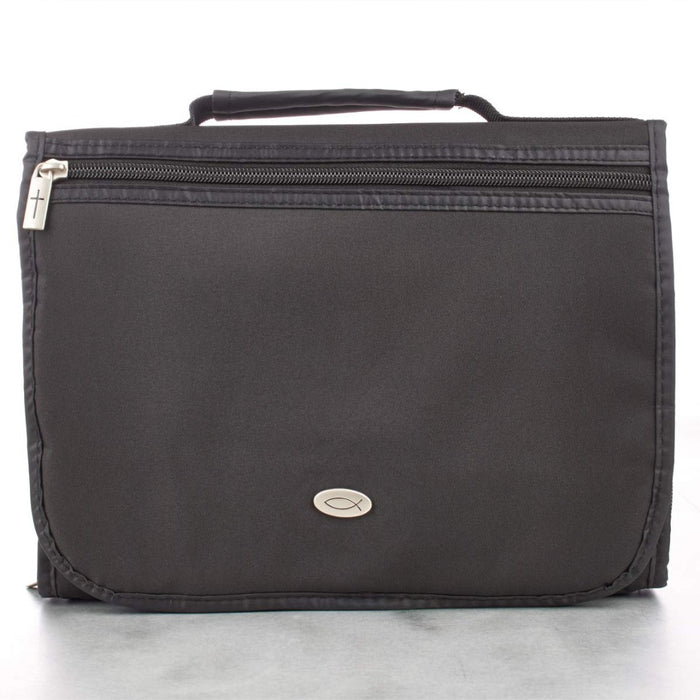 Fish Black Tri-Fold Bible Case, Large