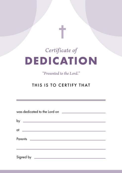 ETC Dedication Certificate A4 Portrait (pack of 10)