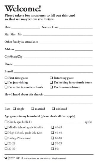 Welcome - Cross Pew Cards -  3"" X 5"" (Pack Of 50)