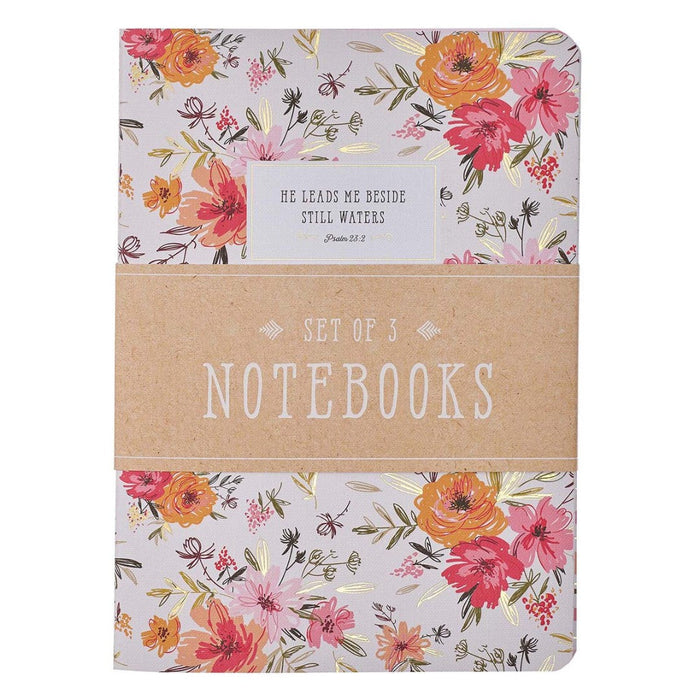 He Leads Me Floral Large Notebook Set