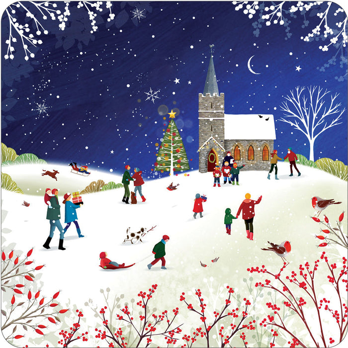 Church at Christmas Cork Coaster