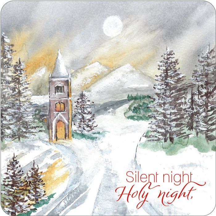 Snowy Church Cork Christmas Coaster