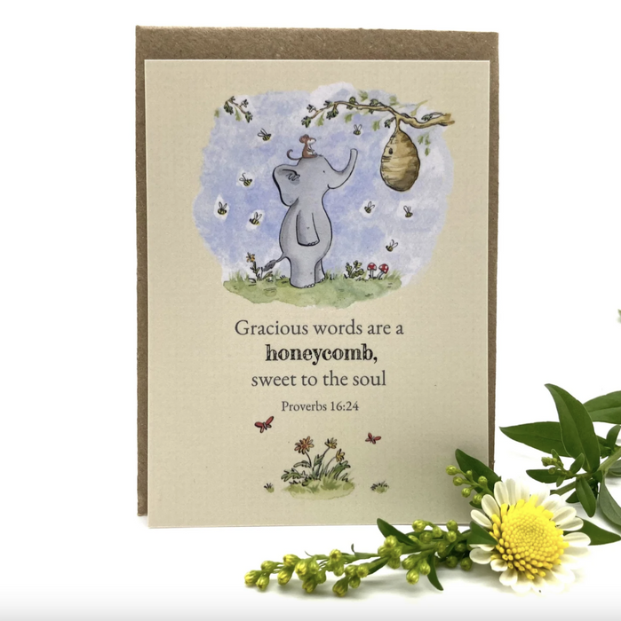 Gracious Words are a Honeycomb Elephant Prayer Card