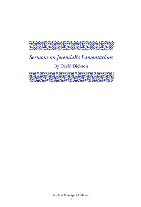 Sermons on Jeremiah's Lamentations